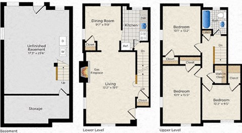 three photos of a floor plan of a house with different floors
